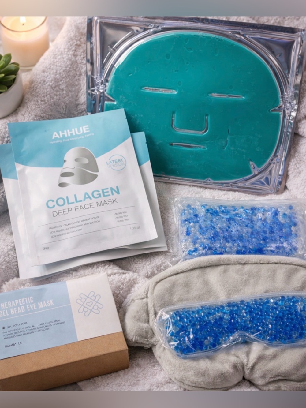 Spa Self-Care Bundle - Collagen Face Mask + Gel Eye Mask + Cooling Pack